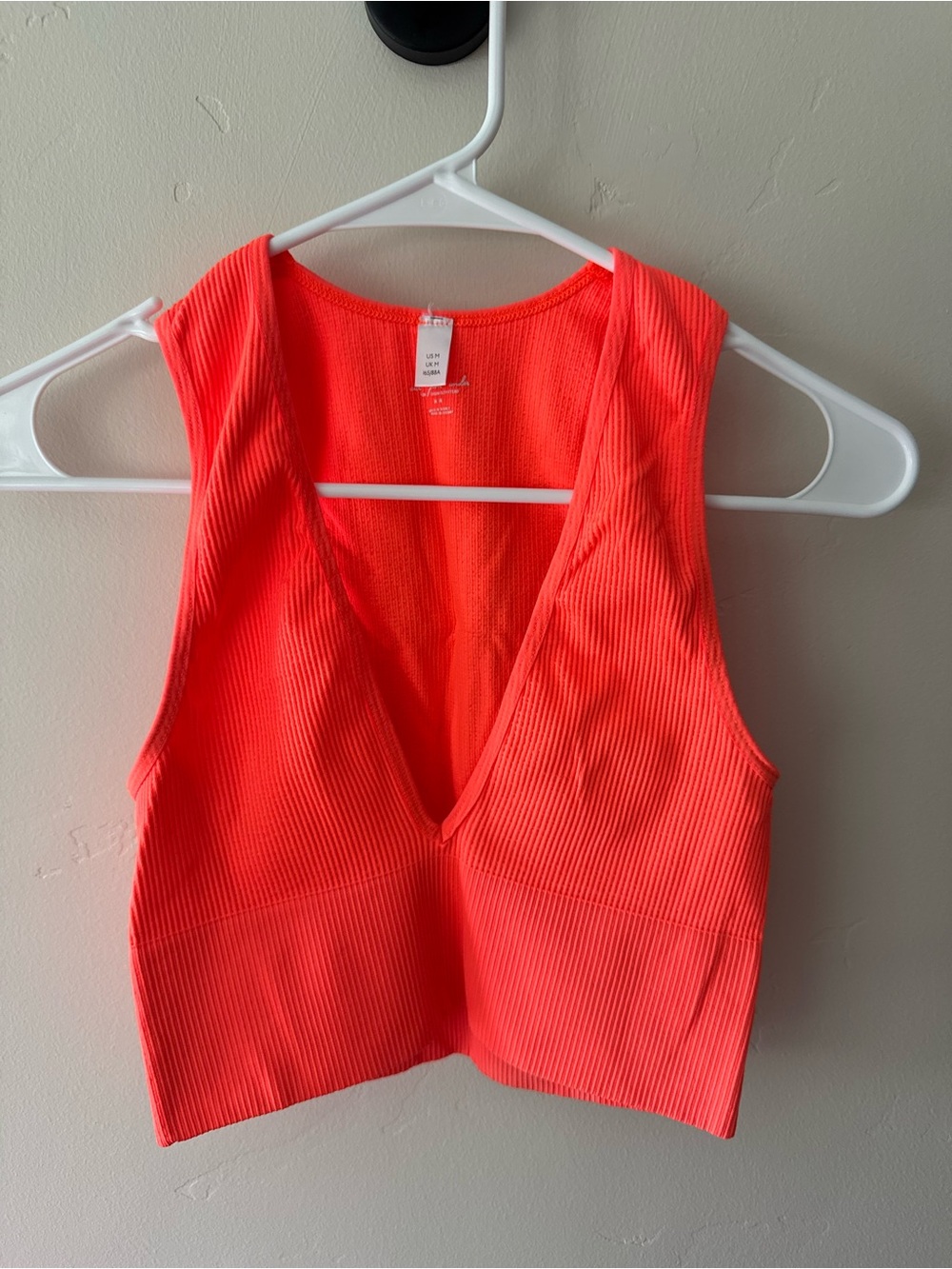 Urban Outfitters Neon Coral Ribbed V‑Neck Tank